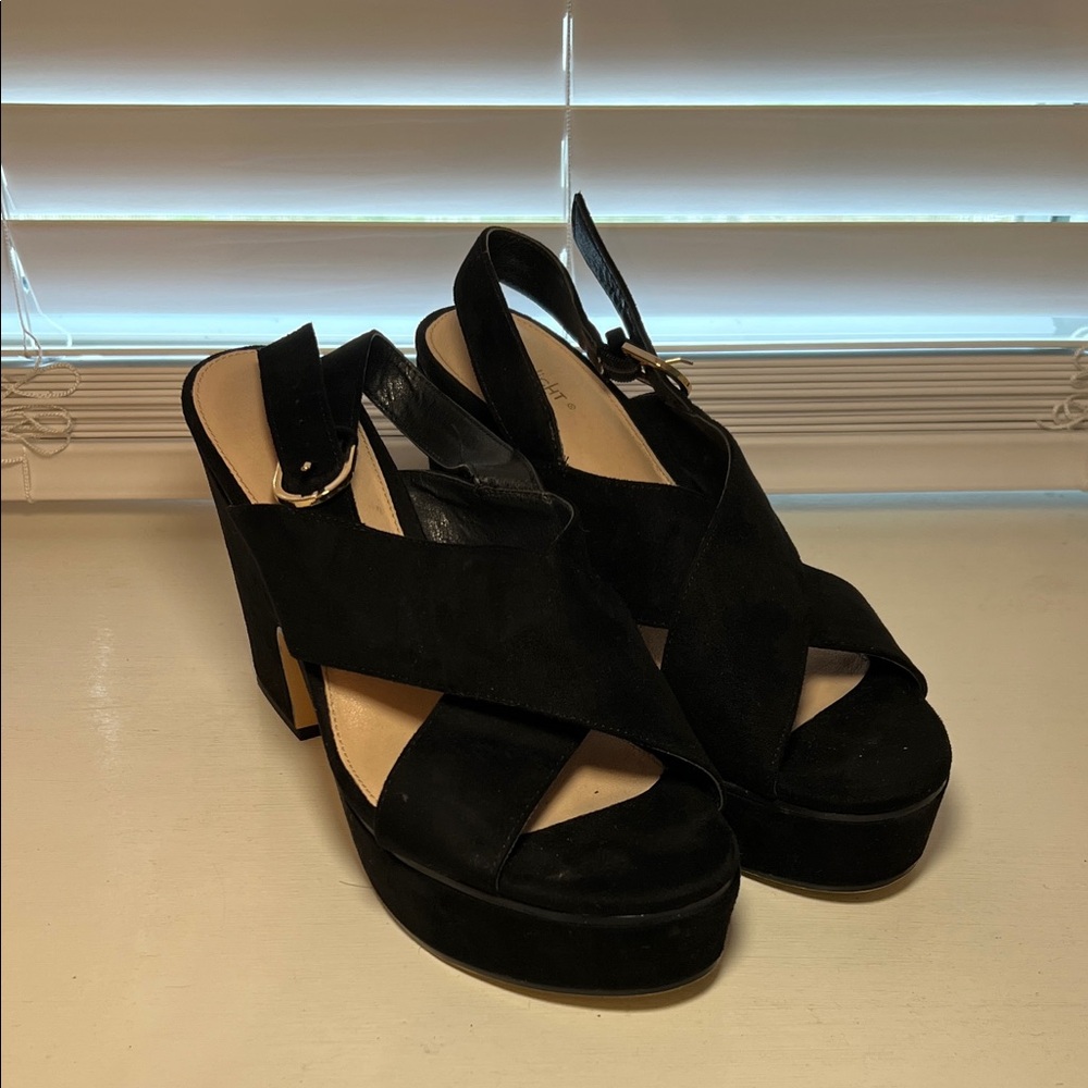 Limelight Black Suede Platform Wedge Sandals